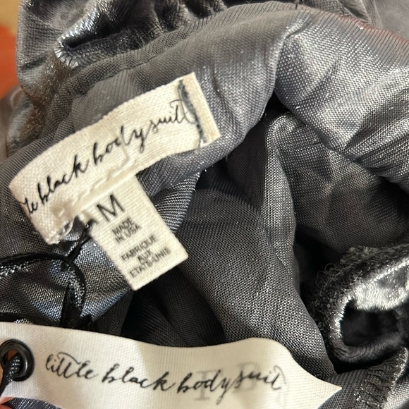 LBB Crushed Velvet Steel Silver‎ Grey 1pc Ruffled Thong Bodysuit Top Sz M NWT - Picture 11 of 12